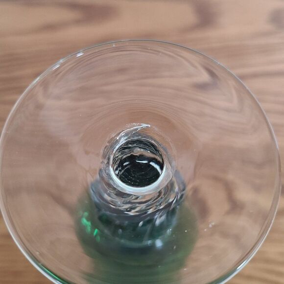 Vintage Hand Blown Glass Art Green Glass Vase With Clear Glass Twist Footed Base - Picture 12 of 12